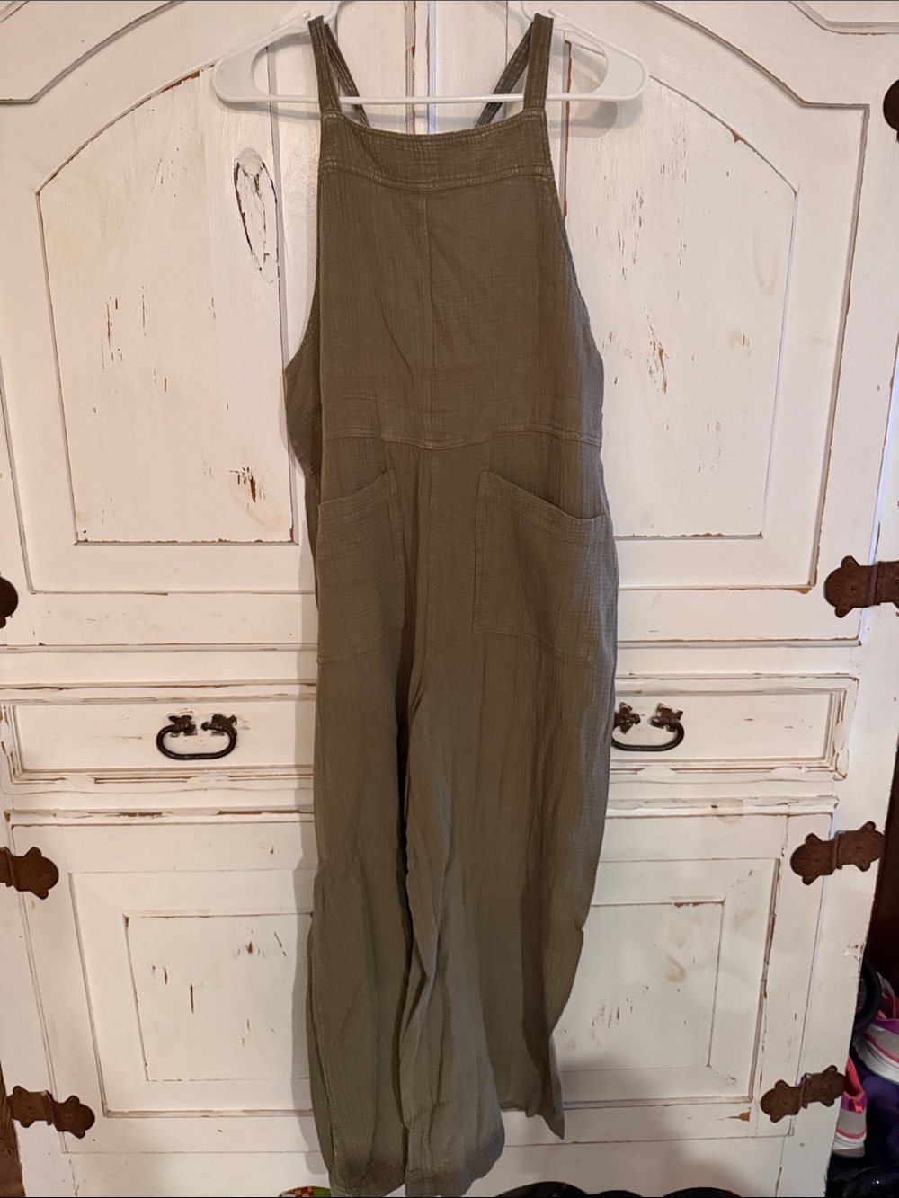 Women’s Olive Green Wide-Leg overall jumpsuit linen/gauze material